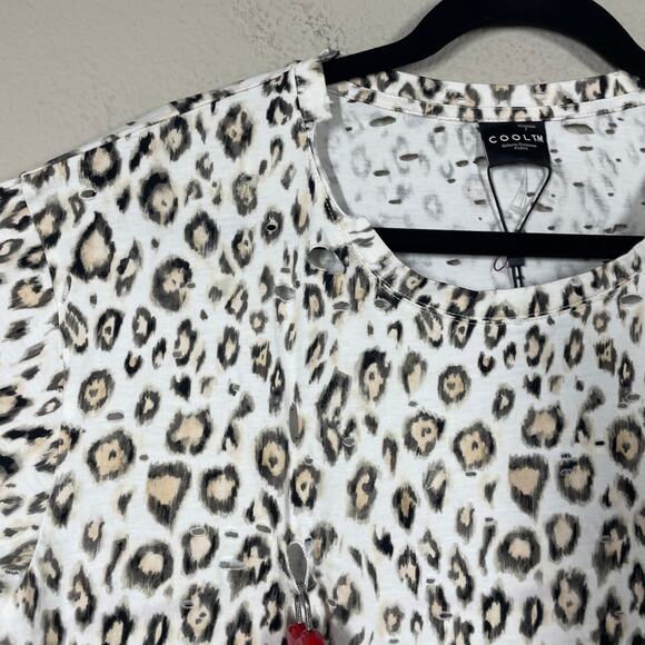 Cool TM XS Leopard Lace T-Shirt White Cotton Flower Applique Short Sleeves - Picture 10 of 11